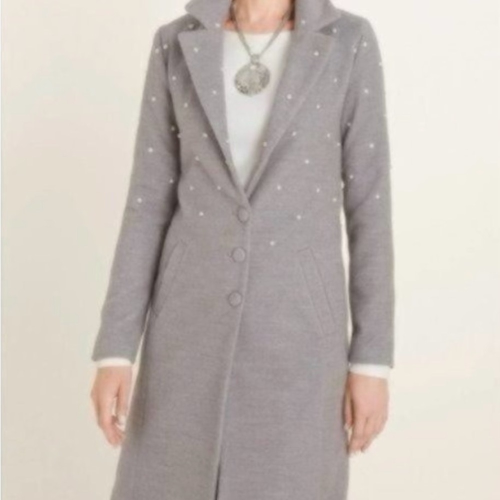 NWOT Chico's Faux-Pearl Embellished Gray Jacket - Picture 4 of 6